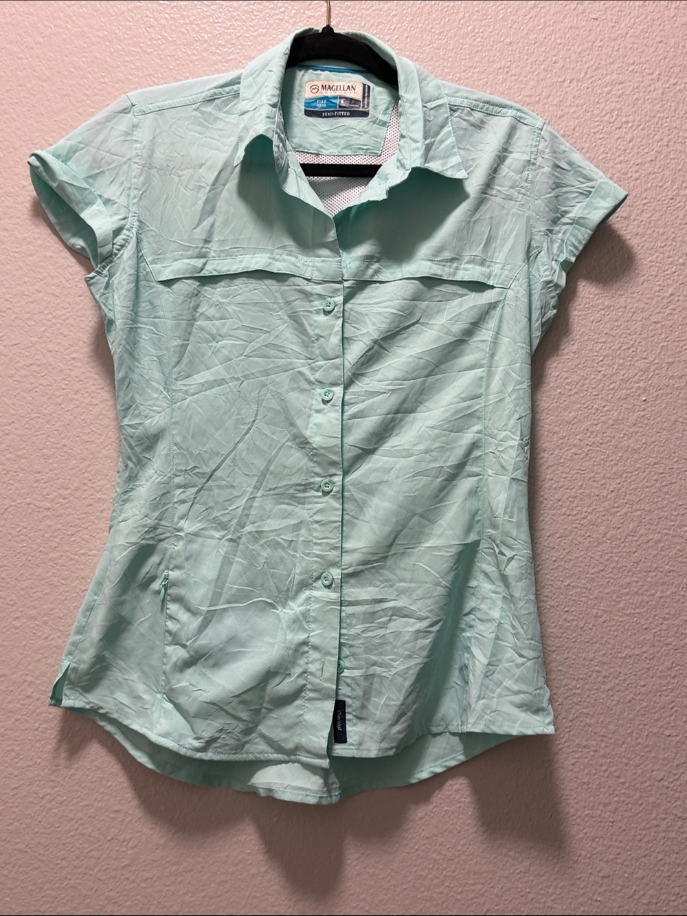 Magellan Outdoors Women's Mint Green Short-Sleeve Button-Front Shirt